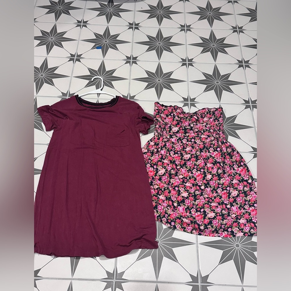 Abercrombie and Fitch strapless floral dress and burgundy t shirt dress
